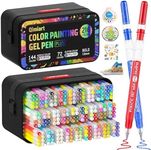 DICEKOO 216 Pack Acrylic Gel Pens for Coloring, Includes 144 Colors Gel Pens & 72 Colors Glitter Pens, 1mm Fine Tip Colored Gel Pens, 50% More Ink, Acrylic Pens for Black Paper, Journaling, Drawing