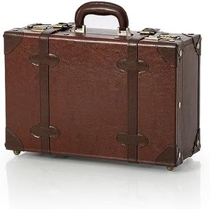 COTRUNKAGE 18" Carry On Suitcase Cute Pu Overnight Vintage Trunk Luggage Bag for Women with Combination Locks, Caramel Brown