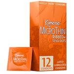 Kimono MicroThin Ribbed with Sensi-Dots Pack of 12 - Textured Lubricated Condoms, Snug Form-Fit, Natural Latex, Vegan-Friendly, No Latex Odor - Enhanced Sensitivity