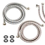 2 Pack 10 FT Stainless Steel Washing Machine Hoses with 90 Degree Elbow,Burst Proof Red and Blue Striped Water Connection Inlet Supply Lines, Universal Fit to All Wash Machines