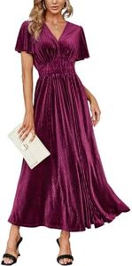 Simplee Women’s Short Sleeve Velvet Maxi Dress V Neck Formal Dress(S Pinkish Purple)