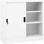 vidaXL Office Cabinet with Sliding Door Standing Storage Compartment Locker File Document Side Filing Cabinet Furniture White Steel