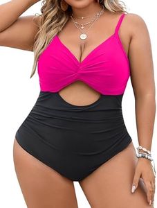 Blooming Jelly Womens Plus Size One Piece Bathing Suit Slimming Ruched Maternity Swimsuits(X-Large，Black and Pink)