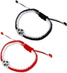 2pcs Soccer Bracelets, Adjustable Braided Football Bracelet Stylish Soccer Fans Accessories for Men Women Boys Girls (Black & Red)