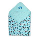 LuvLap Soft 100% Cotton Hooded Wrapper Cum Warm, Blanket, for New Born Baby to 3 Year Old, 75cmx75cm, Bus Print (Sky Blue)(Lightweight;Breathable;Skin Friendly)