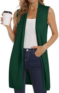 ZXZY Vest for Women Trendy Dressy Cardigan Sleeveless Long Sweater Duster Jacket Casual Open Front Cardigans Coat, Green S