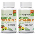 Alpspure Nutra Natural Vitamin C (Pack of 2-60 Veg Tablets Each) with 1000 mg Amla, Lemon & Rose Hips Extracts | Immunity Booster & Antioxidant | Promotes Healthy & Glowing Skin | For Men & Women