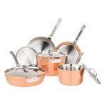 Viking Culinary Contemporary 4-Ply Copper Clad Cookware Set with Metal Lids, 9 Piece, Oven Safe, Works on All Cooktops including Induction