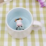 LOZACHE 3D Animal Coffee Mug Cute Cow Inside, 12oz Funny Cartoon Handmade Figurine Milk Tea Cup, Xmas Birthday Cow Print Gifts for Kids Girls Wife Grandma Auntie (Cow)