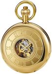 Tiong Vintage Mechanical Pocket Watch Unique Tourbillon Moon Phase Roman Numerals Scale Double Hunter Pocket Watches & Gift Box, Gold&orange, Retro