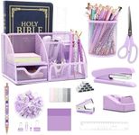 12 in 1 Purple Desk Organizers and Accessories Set, Purple Gifts for Coworkers, Purple Office Supplies, Purple Stapler Pen Holder Tape Holder Staples Scissors Ruler Staple Remover for Home School