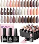 beetles Gel Polish 20 Colors Gel Nail Polish Kit, 23 Pcs Soak Off Nude Pink Pastel Brown Gel Polish Set Glitter Uv Nail Kit Peach Natural Skin Tone Nail Art Glossy & Matte Top Coat Gel Valentine's Girls