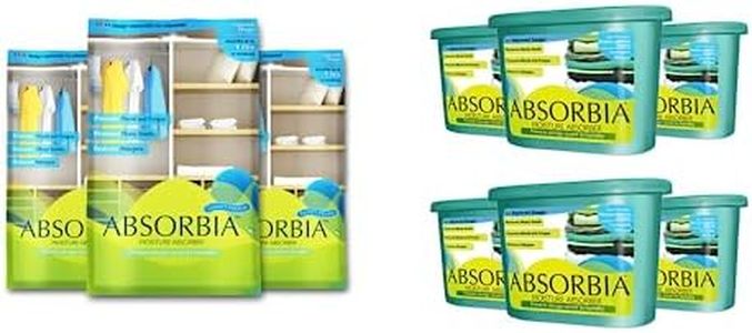 Absorbia Moisture Absorber Hanging Pouch - Family Pack of 3(440 g each) | Absorbia Classic Box - Pack of 6 (300g each)|Dehumidifier for Wardrobe, Cupboards & Closets…