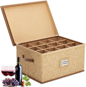 Wine Glass Storage Box with Dividers, Hard Shell, Stackable Glassware Storage Containers with Handles & Label, 10'' Tall Stemware Storage Cases for 12 Crystal Glasses Drinkware, Moving & Home Storage