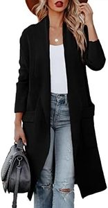 Maavoki Cardigan en tricot pour femme, Manches longues, Ouvert, Avec poche, Décontracté, Long manteau en tricot uni, Noir , L