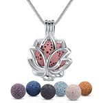 INFUSEU Lava Stone Essential Oil Diffuser Necklace Lotus Blossom Aromatherapy Jewelry set for Women Girls, 7 PCS Lava Rocks, 24" Snake Chain