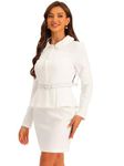 Allegra K 2pc Business Suits for Women's Peplum Blazer Jacket and Pencil Skirt Sets White Large