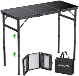 GARLLEN Folding Camping Table Max 27.5", 3-Height Adjustable Portable Camping Table with Carrying Bag, Lightweight Aluminum Folding Picnic Tables for BBQ, Travel, Outdoor, 34.2" L x 15.7" W