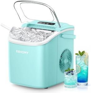 EUHOMY Countertop Ice Maker Machine with Handle, 26lbs Per Day, 9 Ice Cubes Ready in 6 Mins, Auto-Cleaning Portable Ice Maker with Basket and Scoop, for Home/Kitchen/Camping/RV (Green)