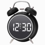 JASIFS Honeytime Digital Alarm Clock, 4.5 Inch Twin Bell Intelligent LED Alarm Clock, Silent Metal Clock with Night Light, Bedside Loud Alarm Clock for Adults Kids Teenager (Big Black)