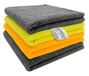 SOFTSPUN Microfiber Cleaning Cloths, 50x50cms 4 pcs Towel Set 340 GSM (Multi-Color). Highly Absorbent, Lint and Streak Free, Multi-Purpose Wash Cloth for Kitchen, Car, Stainless, Silverware.