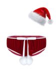 YOOJIA Adult Mens Christmas Flannel Crotchless Velvet Boxer Shorts Santa Claus Underpants D Red G L