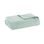 Madison Park Soft Certified 100% Egyptian Cotton Breathable Cozy Blanket, Premium Waffle Knit Classic Design, Luxury All Season Lightweight Cover for Bed, Couch and Sofa, Seafoam King(108"x90")