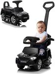 VOLTZ TOYS Push Car for Kids, Licensed M5 4-in-1 Push Pedal Ride on Car for Baby, Foot to Floor Sliding Slider Ride-on Car with Push Bar, Leather Seat, LED Lights, Horn, Foot Rest and Rocking Chair Rails(BLACK)