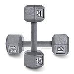 WF Athletic Supply Cast Iron Solid Hexagon Gray/Black Dumbbells, Strength Training Free Weights Set of 2 for Women and Men, Hand Weights Sold by Pairs, Multi-Select Size Options Available