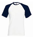 Fruit of the Loom S/Slv Baseball T Shirt in White / navy Size L (SS31) [Apparel]