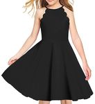 Arshiner Girls Dress Scallop Sleeveless Pleated Casual Swing Dresses with Pockets Black for 12-13 Years