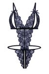 Avidlove Women Sexy Lingerie Lace Bodysuit Teddy Lingeries V Neck Cut Out Babydoll Lingerie(Blue Purple,Medium)