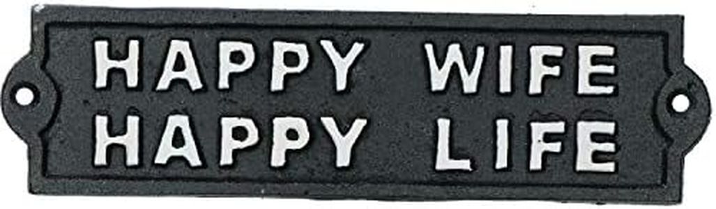 Happy Wife Happy Life Sign Cast Iron Sign Plaque Door Wall House Gate Garden