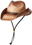 Peter Grimm Straw Round Up Cowboy Hat w/ Leather Strap (Tea Stained)