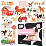 SPARK & WOW Wooden Magnets - Farm - Set of 20 - Magnets for Kids Ages 2+ - Cute Farm Magnets for Fridges, Whiteboards and More