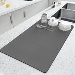 LOPNUR Kitchen Dish Drying Mat, 24"x16" Large Dish Drying Mats for Kitchen Counter, Super Absorbent Dish Drying Pad, Diatomite Coffee Mat Heat Resistant Mat with Anti-Slip Rubber Backed, Grey