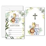 Jungle Safari Animals Greenery Baptism Invitation, Baptism Invitations with Envelopes Baptism Invitations for Boy Girl Christening Naming Ceremony Baptismal - 25 Invitation Cards With 25 Envelopes (C08)