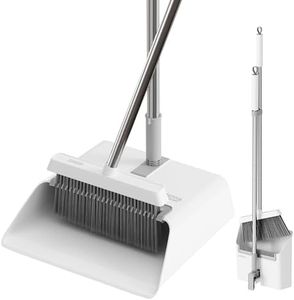 JOYMOOP White Broom with Dustpan Combo Set, Upright Stand Up Broom with Built-in Comb Teeth, Angle Broom for Home Kitchen Office Lobby, Pet Hair and Hardwood Floor Sweeping
