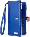ANDOILT Women's Genuine Leather Wallet RFID Blocking Credit Card Holder Zipper Purse Cell Phone Handbag (B_Blue)