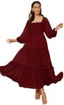 Nomi Indy Made Women's Georgette Floral Square Neck Polka Dot Full Sleeve Long Maxi Dress for Office, Party Maroon M