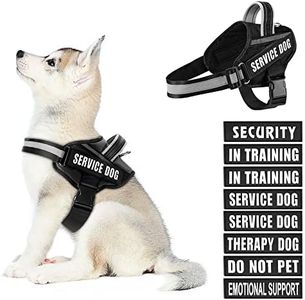 Dog Vest Harness and Patches Set, Animire in Training Service Dog Harness with 8 Dog Patches, Reflective Dog Vest with Handle for Small, Medium, Large, and Extra-Large Dogs, Black