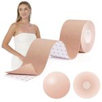 Mandiez Boob Tape Breast Lift Tape Self Adhesive Body Tape Double Side Boob Tale Lingerie 5M Invisible Breast Tape With 2 Reusable Silicone Nipples Cover Stretchable Bob Tape