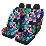 Biyejit Flowers Leaves Car Seat Covers + Rear Backrest Cover + Rear Bottom Bench Cover Car Seat Covers Full Set of 4 Pieces Auto Accessories, Universal fit