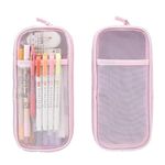 DROPOSALE Polyester Transparent Mesh Pen Pouch Keep Your Writing Essentials Organized And Visible Best For Student Exams Pack Of 1 (Pink)