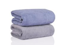 Glivary Microfiber 300 TC Towels For Bath-Soft Towel With Hook Quick Dry Super Absorbent-Bath Towel For Men And Women(70 X 140 Cm) (Grey/Dark Blue)