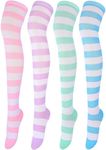 Aneco 4 Pairs Over Knee High Stripe Socks Halloween Cosplay Accessories for Adult Woman (One Size, Mixed Rainbow Colors)