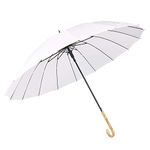 ThreeH Windproof Solid Color Golf Umbrella Bamboo Stick Automatic Open Wooden Hook Handle KS08,White