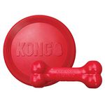 KONG Goodie Bone & Flyer - Dog Toys to Enrich Playtime - Dog Bone & Soft Throwing Disc Support Mental Engagement - Rubber Bone for Treats - Rubber Flying Disc with Dynamic Rebound - for Large Dogs