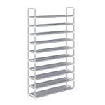 SONGMICS 10 Tier Shoe Storage Organiser for up to 50 Pairs of Shoes Living Room Dressing Room Hallway Non-Woven Fabric 100 x 29 x 175 cm Grey LSR10G