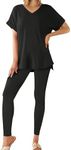 Misakia Women's 2 Piece Outfits Fall Casual Short Sleeve Tunic Tops Legging Pants Lounge Sets Tracksuits Sweatsuits S-2XL Black XXL